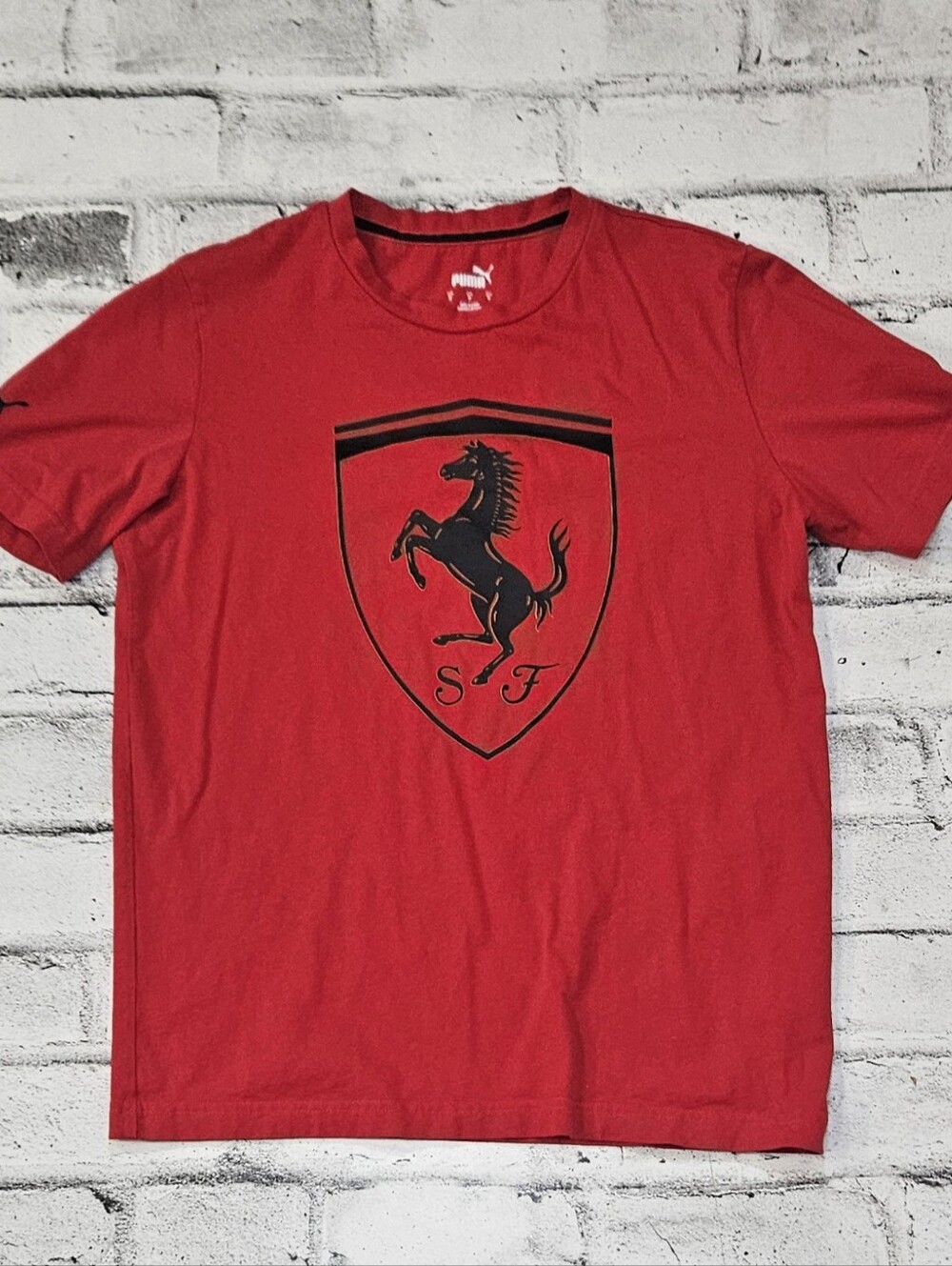 PUMA Scuderia Ferrari Mens Logo Graphic T Shirt Red Size Small